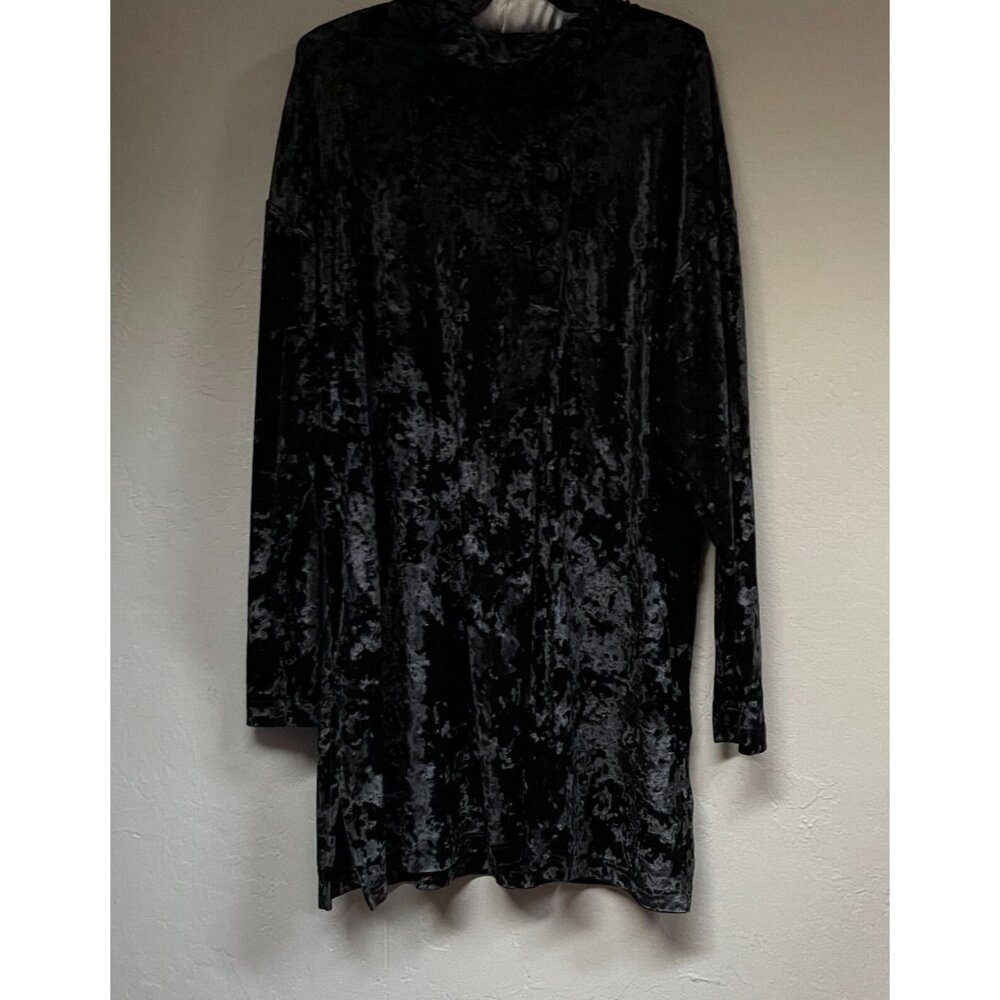 Tape Measure Womens Tunic Top Blouse Cowl Neck Long Sleeve Velvet large Black